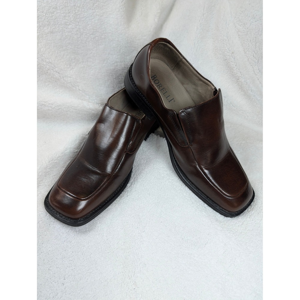 Borelli Matthew Mens Dark Brown Leather Square Toe Slip On Dress Loafers Size 12